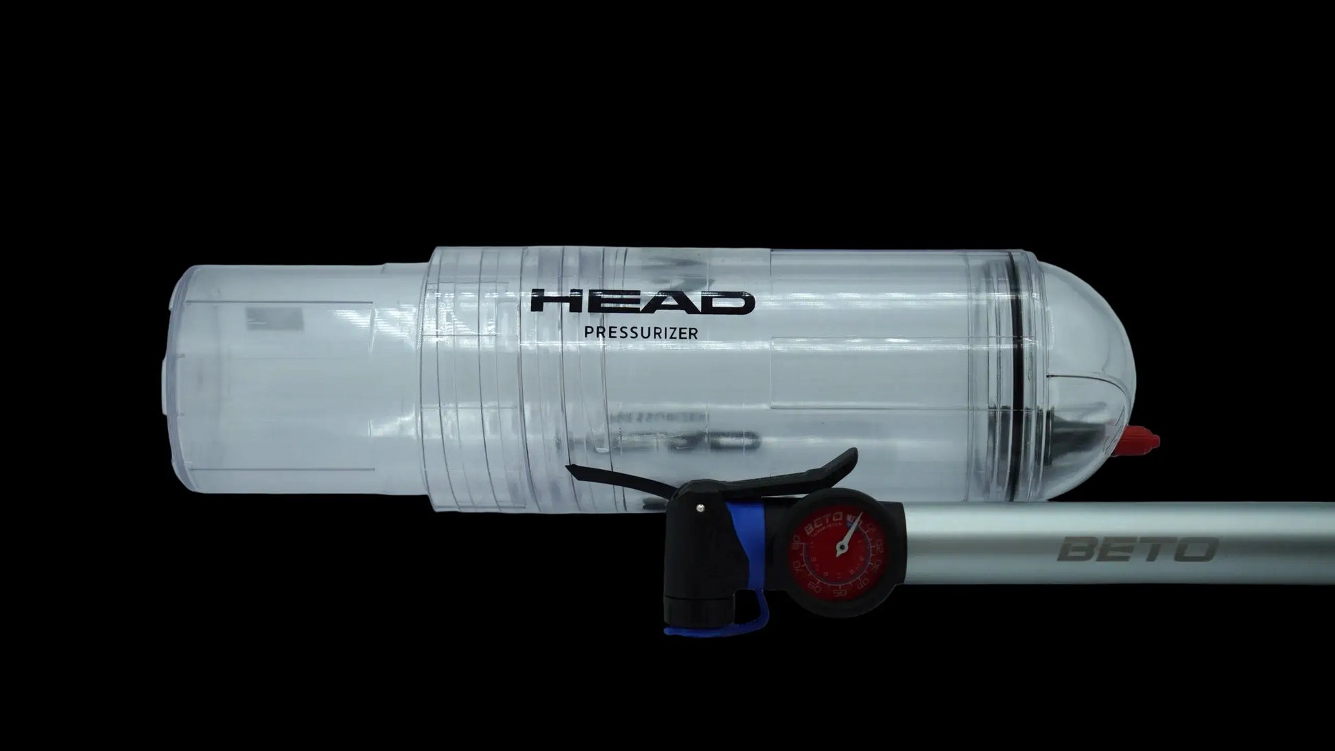 HEAD X4 ball pressuriser extended tube showing internal chamber for restoring padel and tennis ball pressure