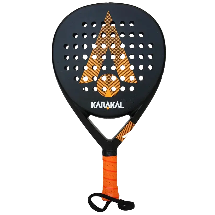 karakal air lite 345 padel racket orange, full front view of racket showing round head shape, designed for beginner players