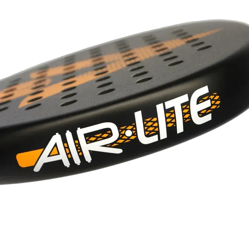 karakal air lite 345 padel racket orange, air lite branding on frame side view, designed for beginner players