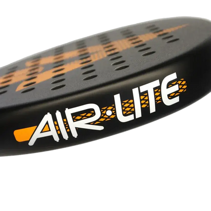 karakal air lite 345 padel racket orange, air lite branding on frame side view, designed for beginner players