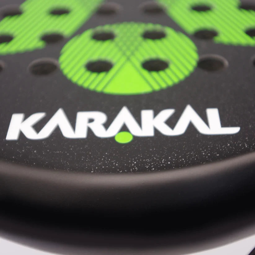 karakal air lite 345 padel racket close up of textured green hitting surface designed for beginner players.