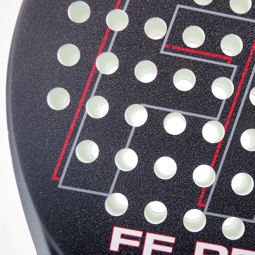 Granular-textured FF PRO surface with drilled pattern for control and spin generation, designed for advanced players