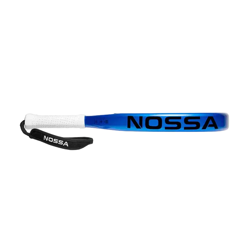 Nossa Base padel racket blue side profile showing frame edge and NOSSA branding, designed for beginner players
