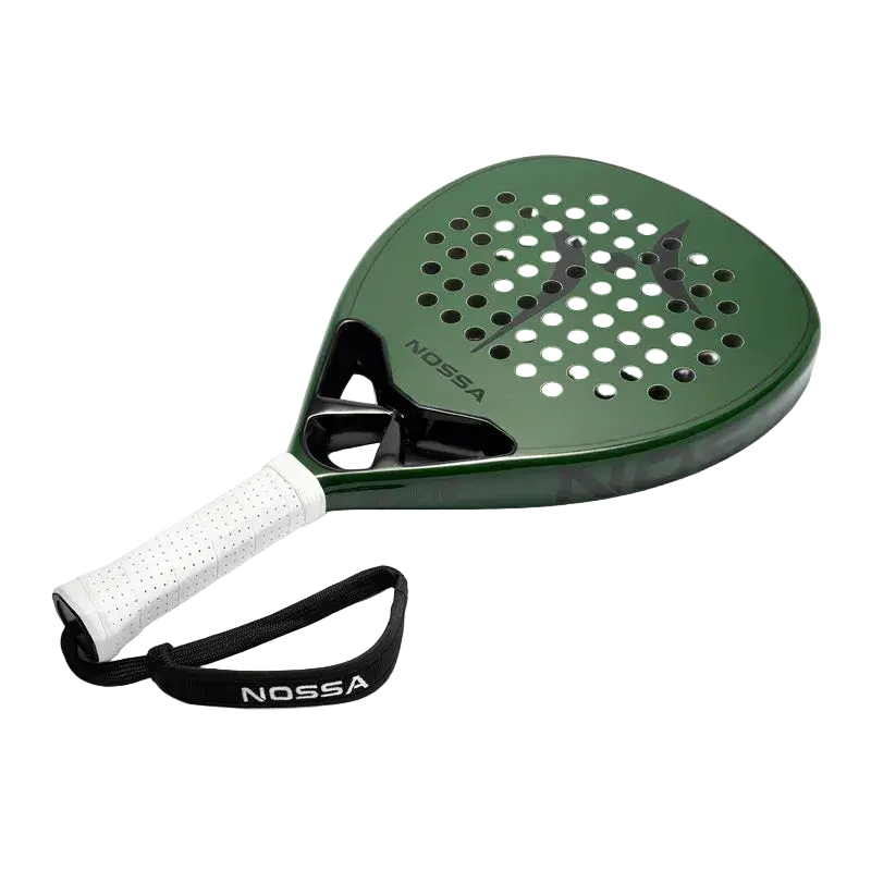 Nossa Base padel racket green side profile showing frame edge and NOSSA branding, designed for beginner players