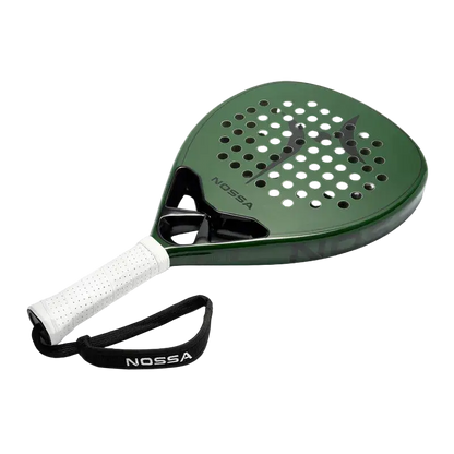 Nossa Base padel racket green side profile showing frame edge and NOSSA branding, designed for beginner players