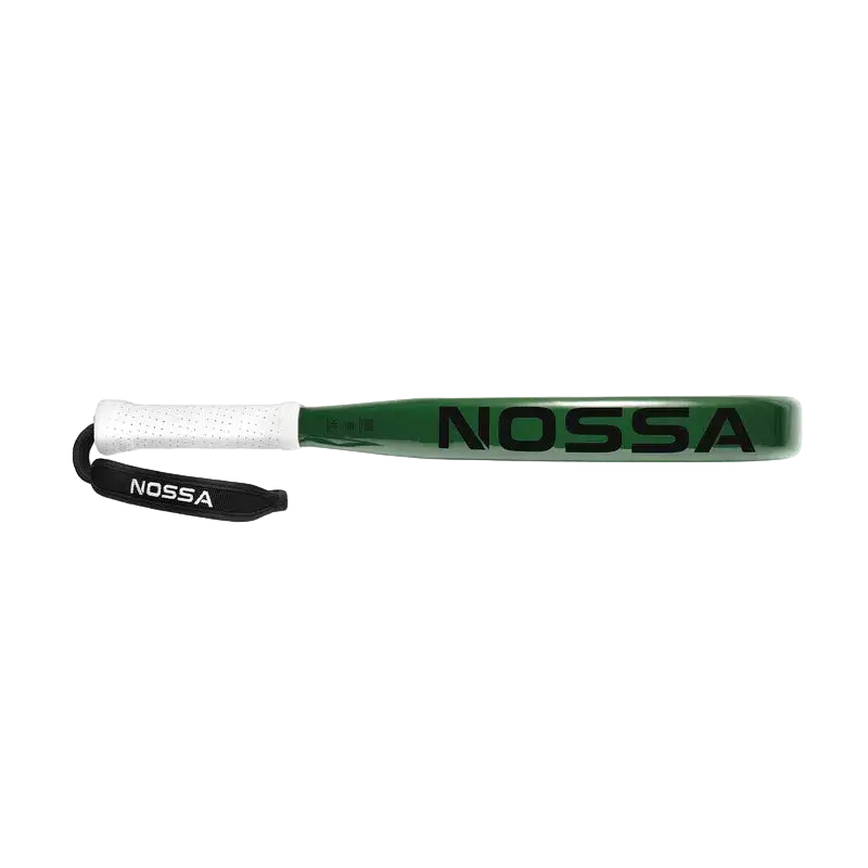 Nossa Base padel racket green side profile showing frame edge and NOSSA branding, designed for beginner players