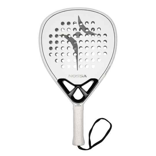 Nossa padel racket front view in white showing clean design perforated face and balanced sweet spot