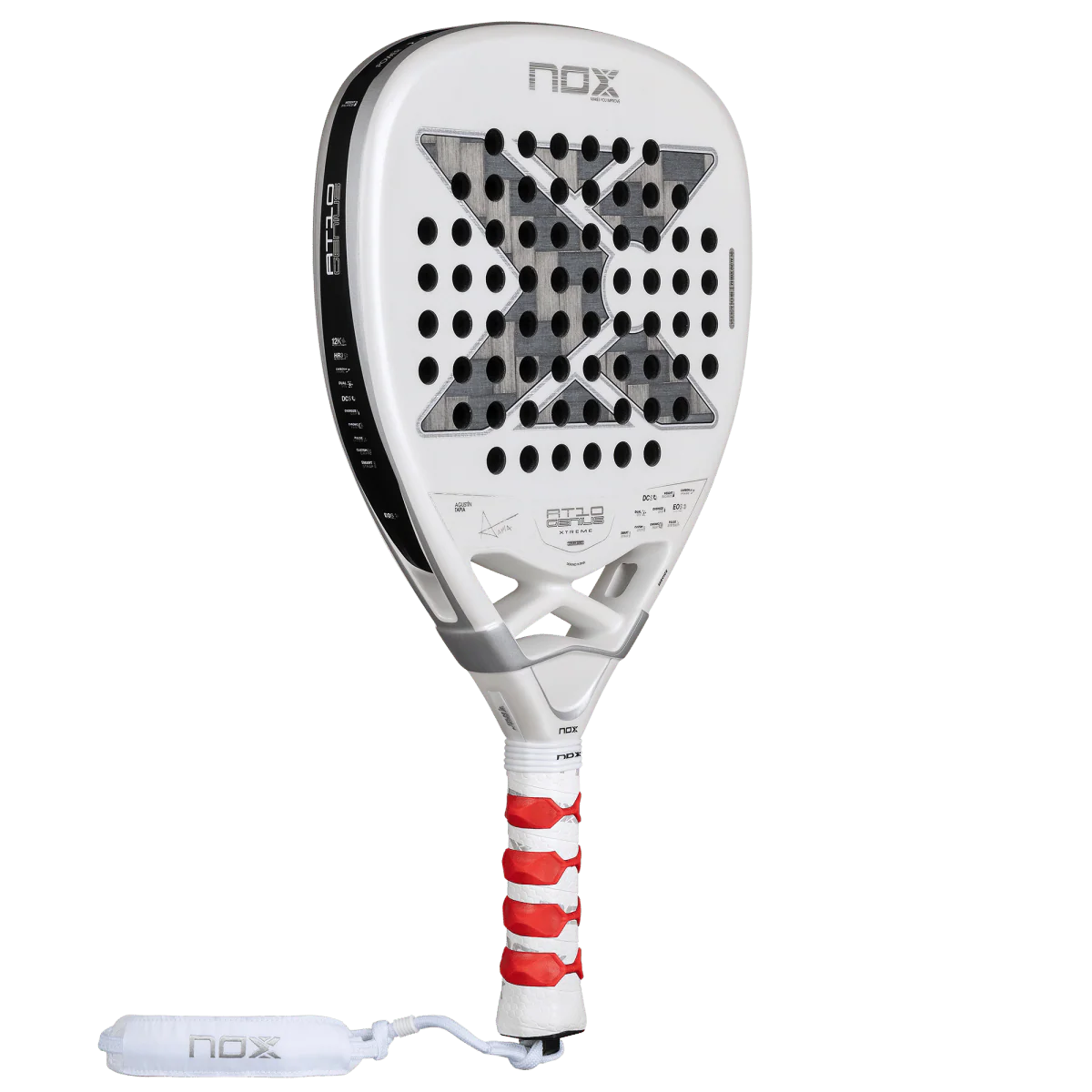 Nox AT10 Genius Attack 12K Alum Xtrem 2026 angled view, red grip, diamond shape, designed for advanced players