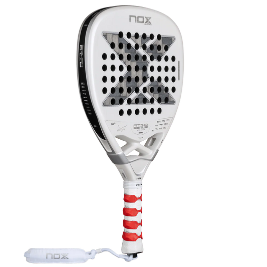 Nox AT10 Genius Attack 12K Alum Xtrem 2026 angled view, red grip, diamond shape, designed for advanced players