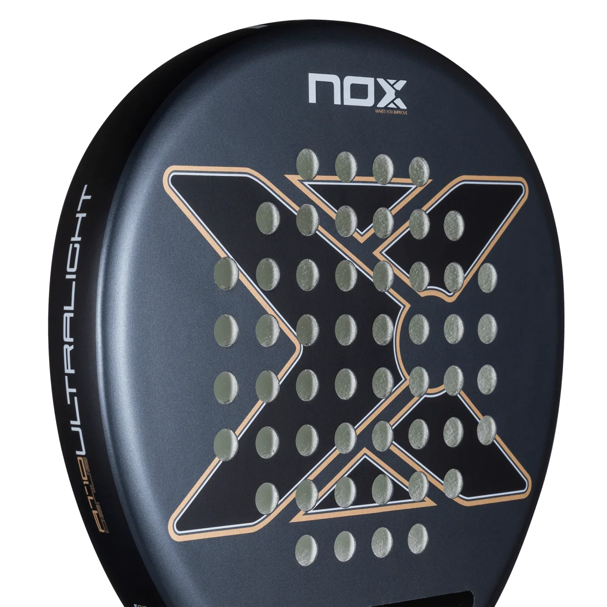 Nox AT10 Genius Ultralight 2026 padel racket angled face view showing the hitting surface and side profile