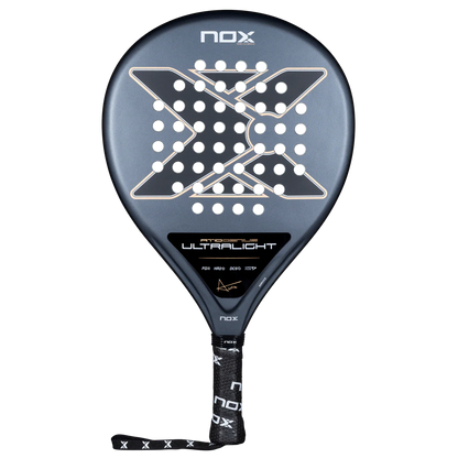 Nox AT10 Genius Ultralight 2026 padel racket front view with ultralight teardrop shape and dark grey finish