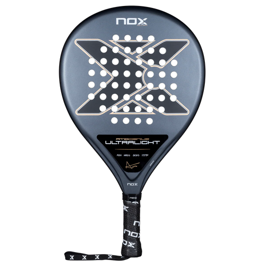 Nox AT10 Genius Ultralight 2026 padel racket front view with ultralight teardrop shape and dark grey finish