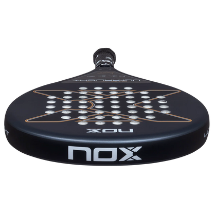 Nox AT10 Genius Ultralight 2026 padel racket top profile view showing the frame thickness and face