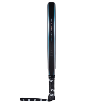 Side profile of Nox AT10 Genius Ultralight padel racket showing slim lightweight frame, designed for beginner players
