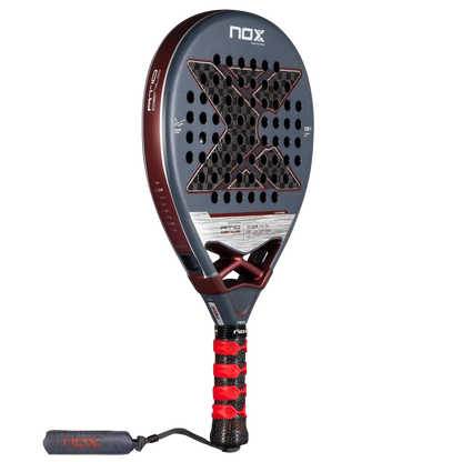 Nox AT10 Luxury Genius 12K 2025 padel racket angled front view highlighting sweet spot and face texture, designed for advanced players