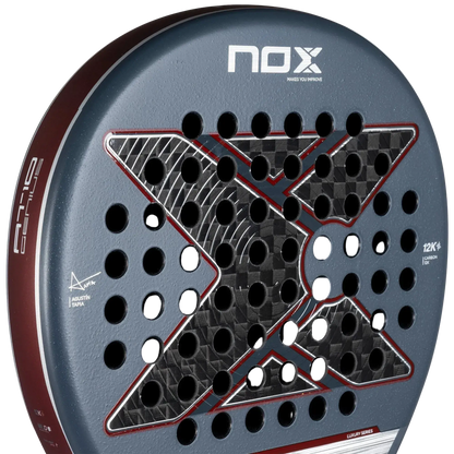 Nox AT10 Luxury Genius 12K 2025 padel racket face close up showing 12K carbon surface, designed for advanced players