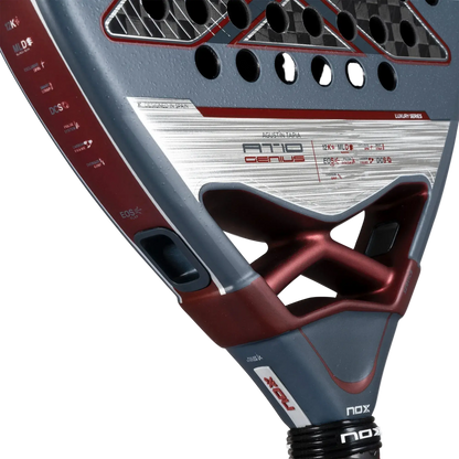 Nox AT10 Luxury Genius 12K 2025 padel racket face close up showing 12K carbon surface, designed for advanced players
