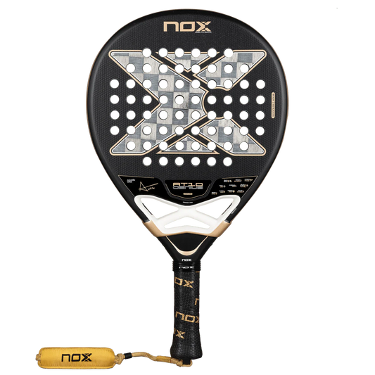 Nox AT10 Luxury Genius 18K Alum 2026 padel racket front view showing hole pattern and carbon face, designed for advanced players