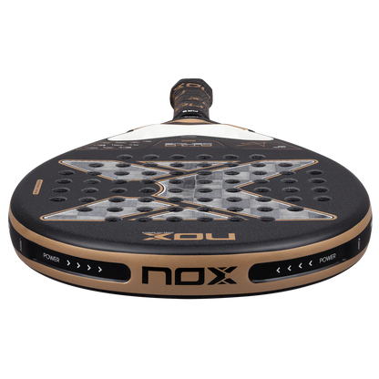 Nox AT10 Luxury Genius 18K Alum 2026 padel racket side view showing frame thickness and adjustable weight balance system, designed for advanced players
