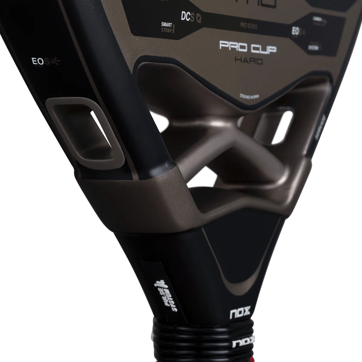 Nox AT10 Pro Cup Hard 2026 throat angled detail padel racket