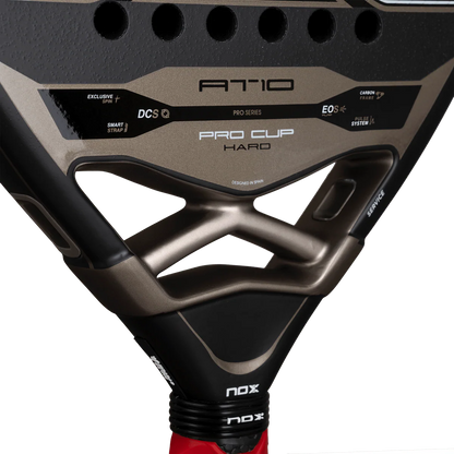 Nox AT10 Pro Cup Hard 2026 throat and bridge close up padel racket