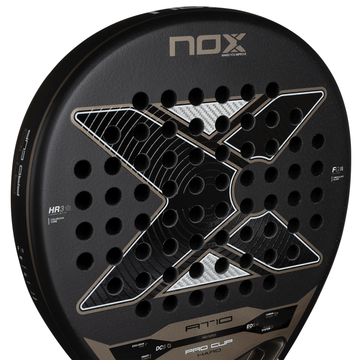 Nox AT10 Pro Cup Hard 2026 upper face close up padel racket surface