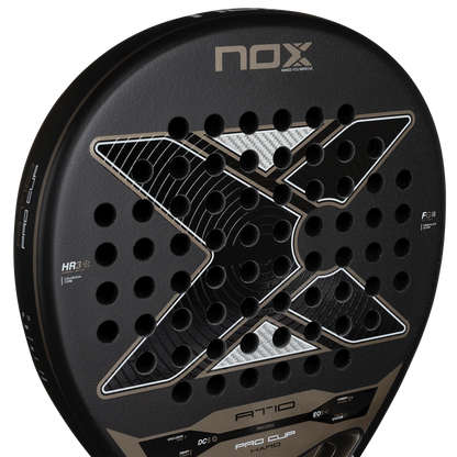 Nox AT10 Pro Cup Hard 2026 upper face close up padel racket surface