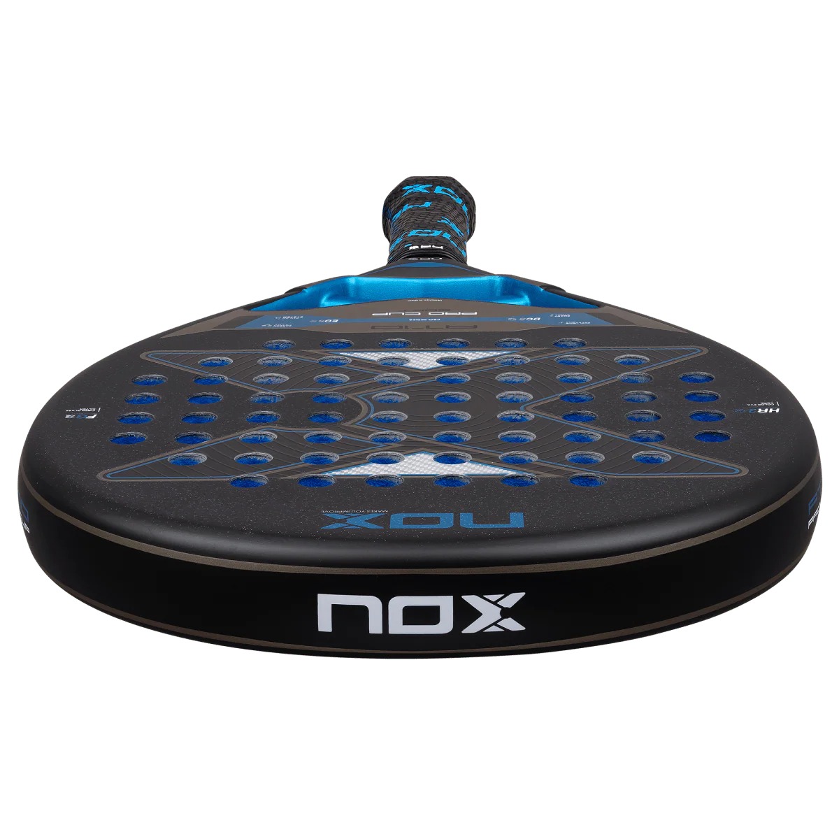 Nox AT10 Pro Cup Soft 2026 padel racket face close up showing hole pattern and textured surface, designed for advanced players