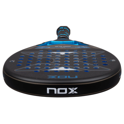 Nox AT10 Pro Cup Soft 2026 padel racket face close up showing hole pattern and textured surface, designed for advanced players