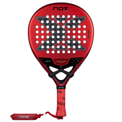 Nox EA10 Ventus Hybrid 12K Xtrem 2026 padel tennis racket for advanced players, red and black X design on transparent background ,front view