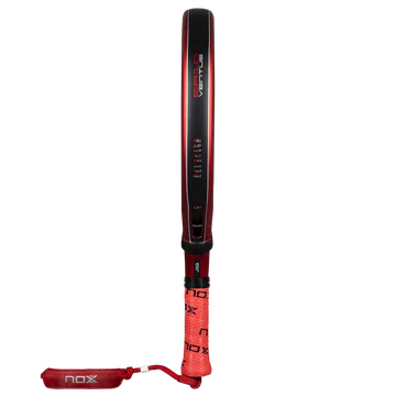 Nox EA10 Ventus Hybrid 12K Xtrem 2026 padel tennis racket for advanced players, slim side profile with red edge and NOX grip on transparent background.