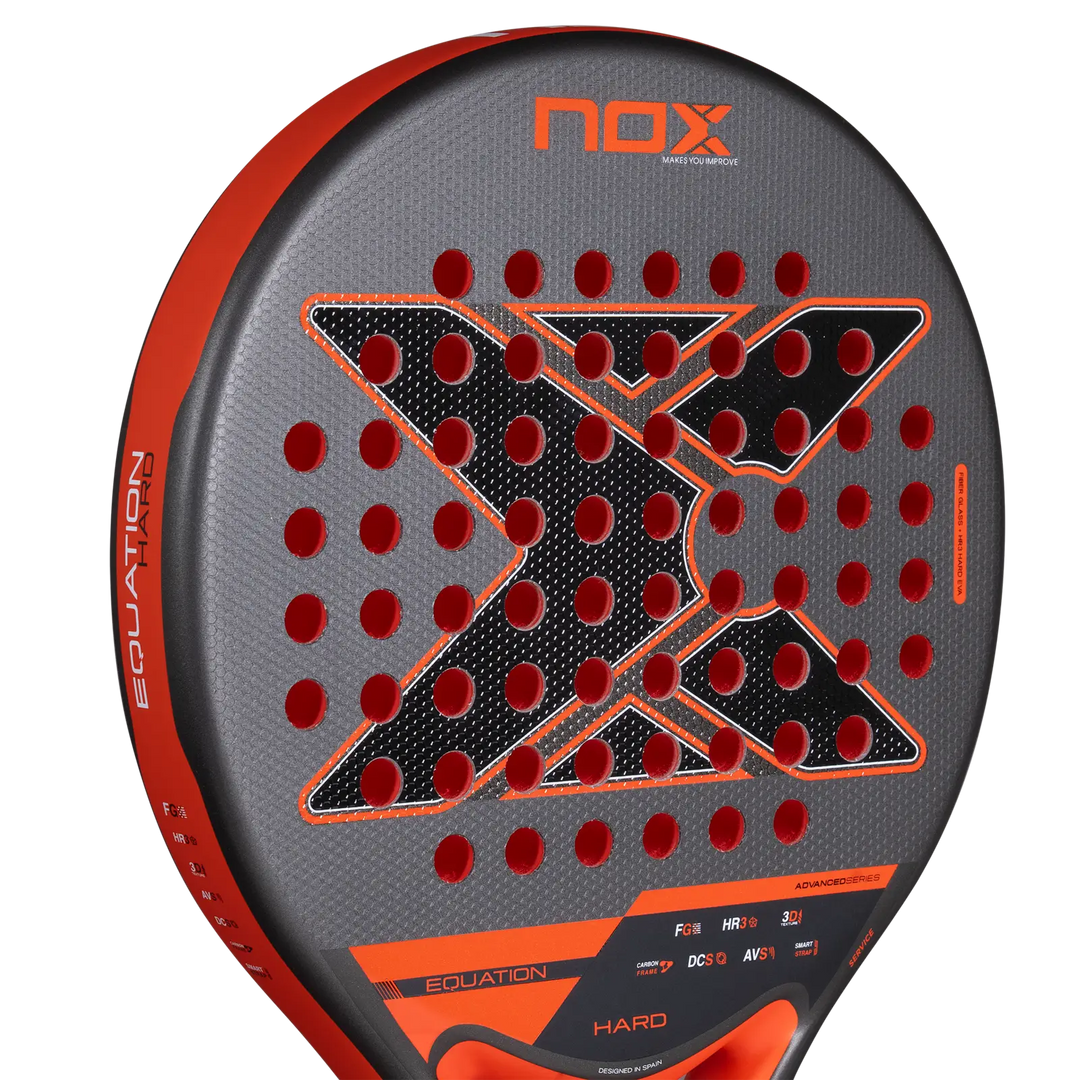 Close-up of the face of the Nox Equation Hard Advanced 2027 padel racket
