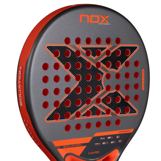 Close-up of the face of the Nox Equation Hard Advanced 2027 padel racket