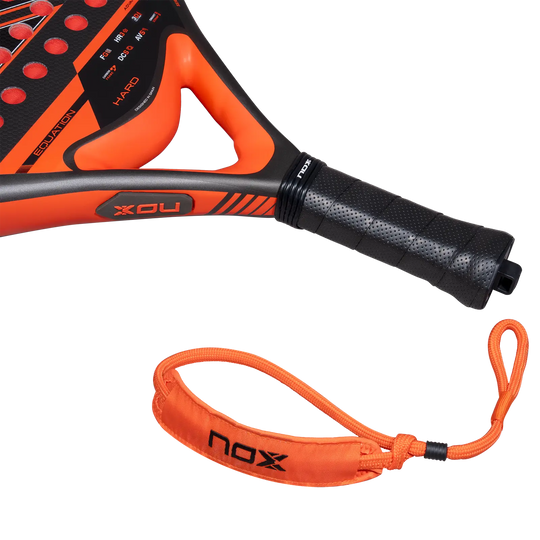 Handle and wrist strap close-up of the Nox Equation Hard Advanced 2027 padel racket