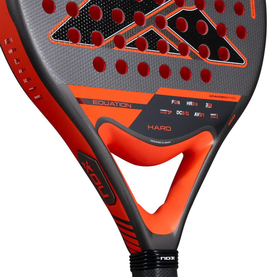 Lower face close-up of the Nox Equation Hard Advanced 2027 padel racket