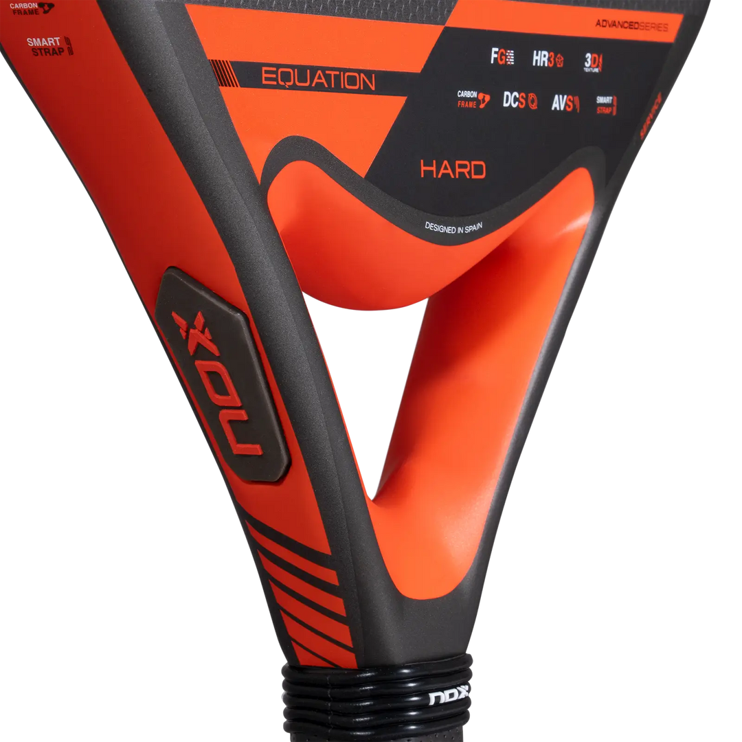 Close-up of the throat on the Nox Equation Hard Advanced 2027 padel racket