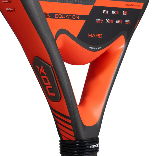 Close-up of the throat on the Nox Equation Hard Advanced 2027 padel racket