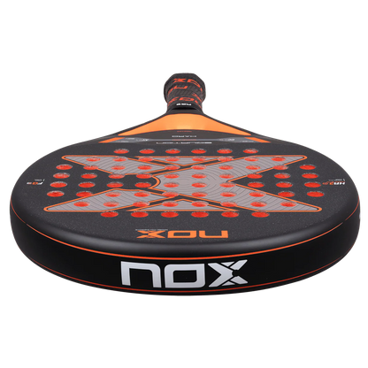 Nox Equation Hard 2026 padel racket low angle view highlighting round head and wide sweet spot, designed for intermediate players.