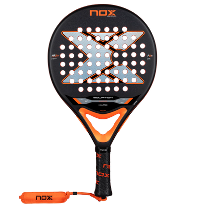 Nox Equation Hard Advanced 2026 padel racket front view with round shape and exclusive spin surface, designed for intermediate players.