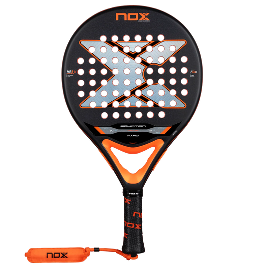 Nox Equation Hard Advanced 2026 padel racket front view with round shape and exclusive spin surface, designed for intermediate players.