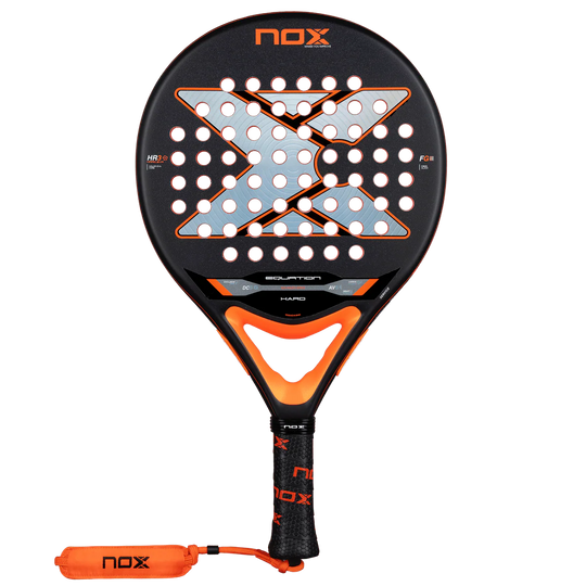 Nox Equation Hard Advanced 2026 padel racket front view with round shape and exclusive spin surface, designed for intermediate players.