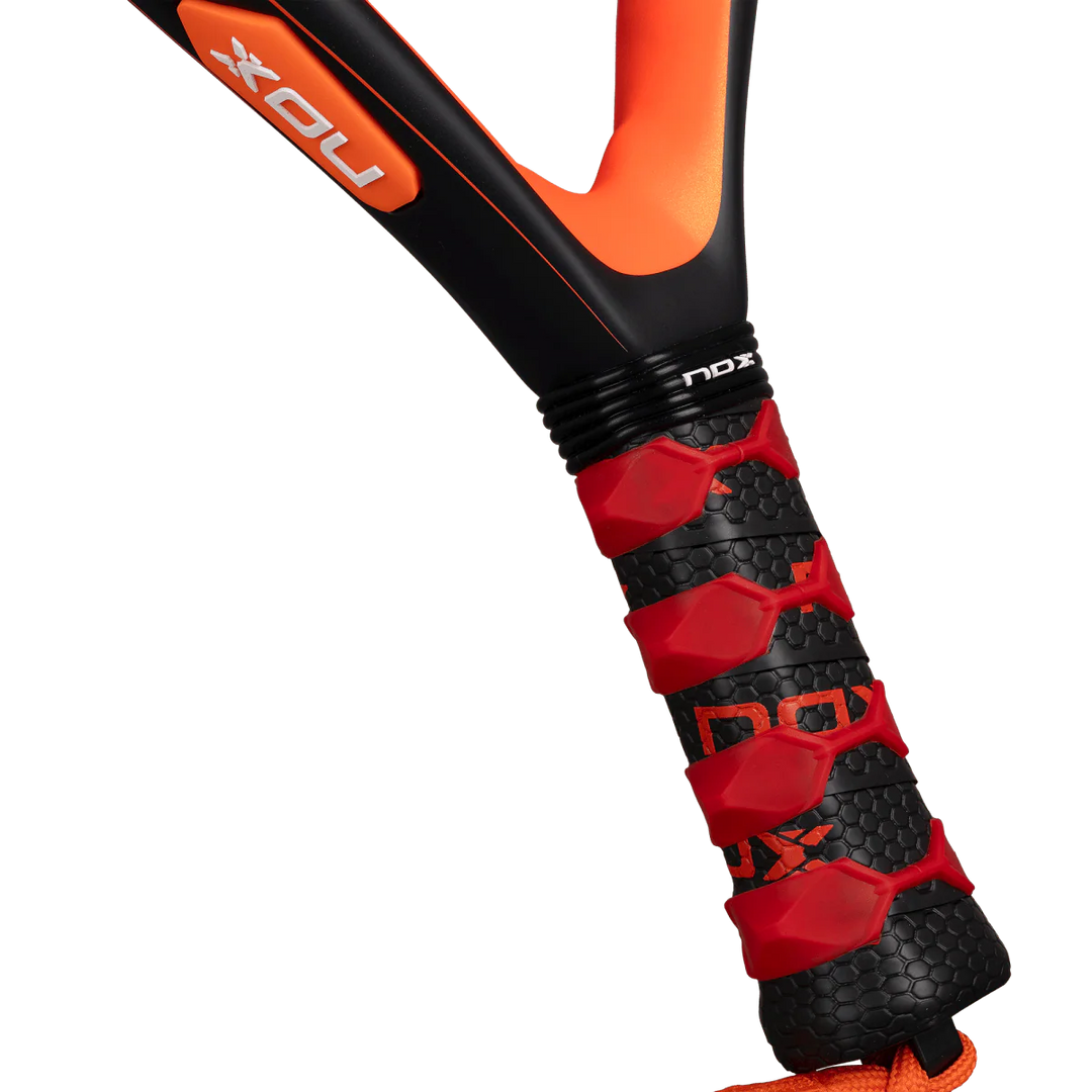 Nox Equation Hard 2026 padel racket handle with smartstrap system and ergonomic grip, designed for intermediate players.