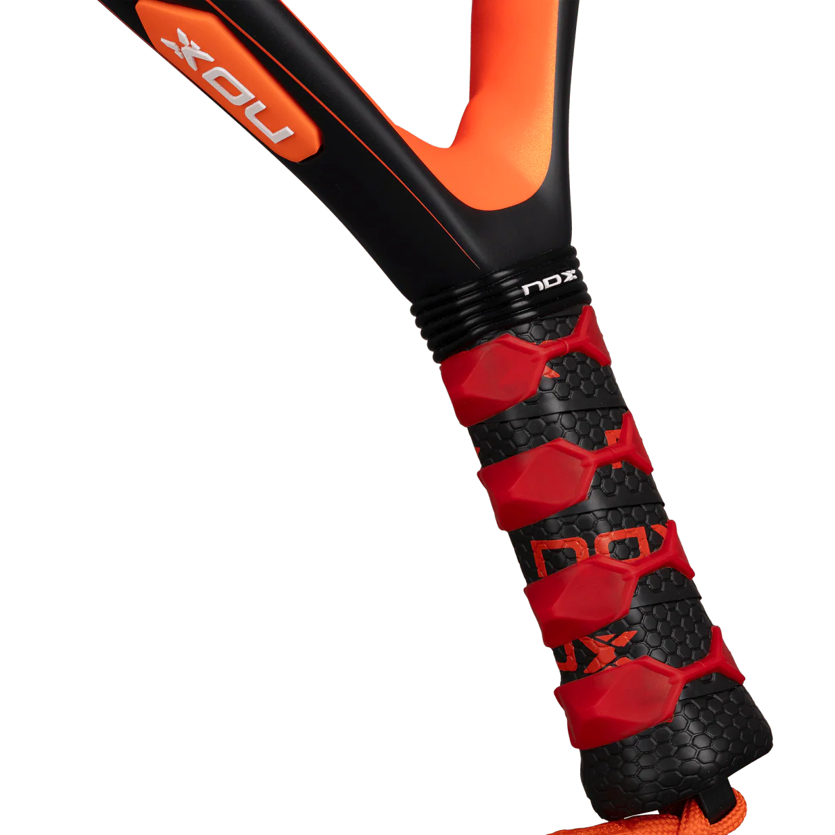 Nox Equation Hard 2026 padel racket handle with smartstrap system and ergonomic grip, designed for intermediate players.