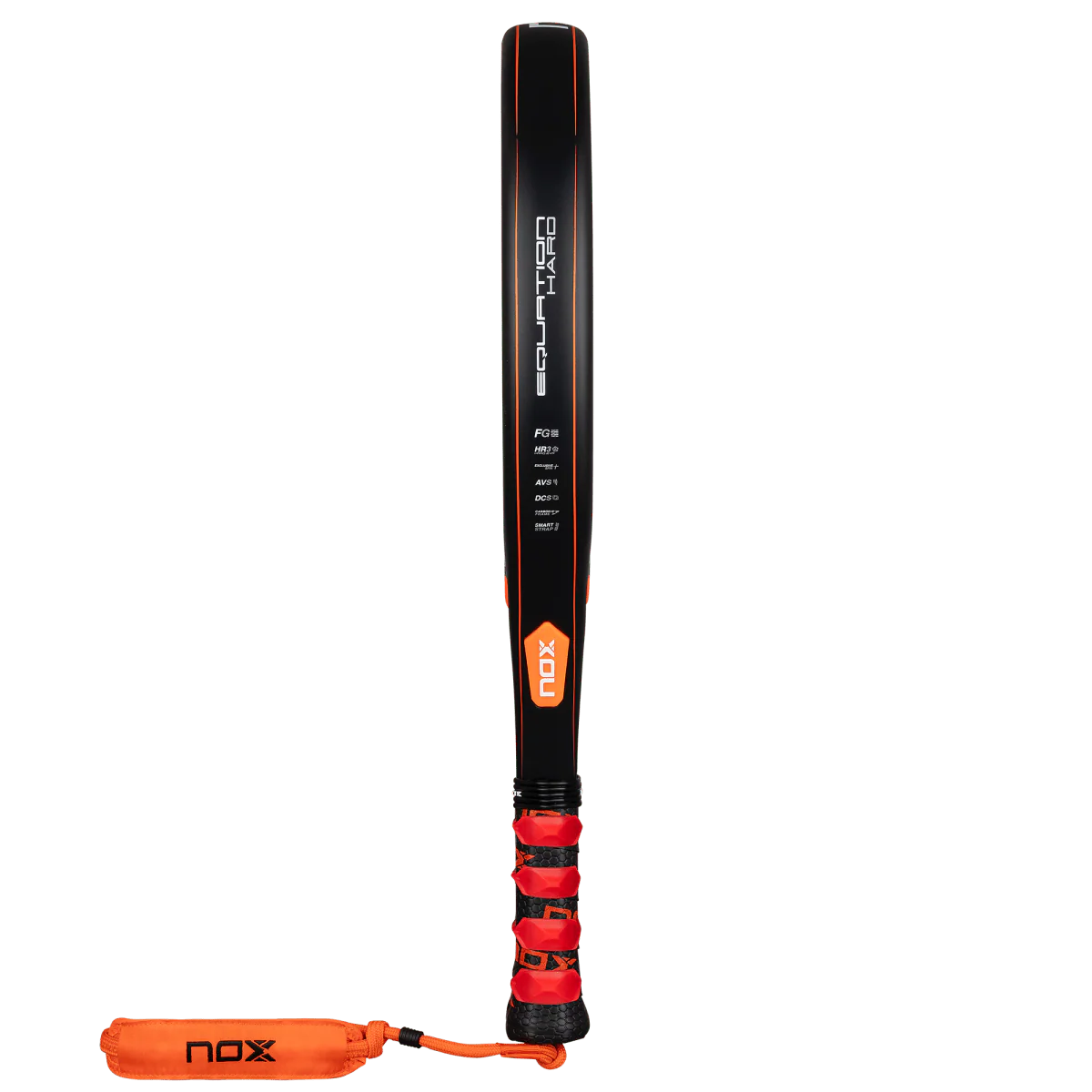 Nox Equation Hard 2026 padel racket side profile showing 38mm thickness and carbon construction, designed for intermediate players.