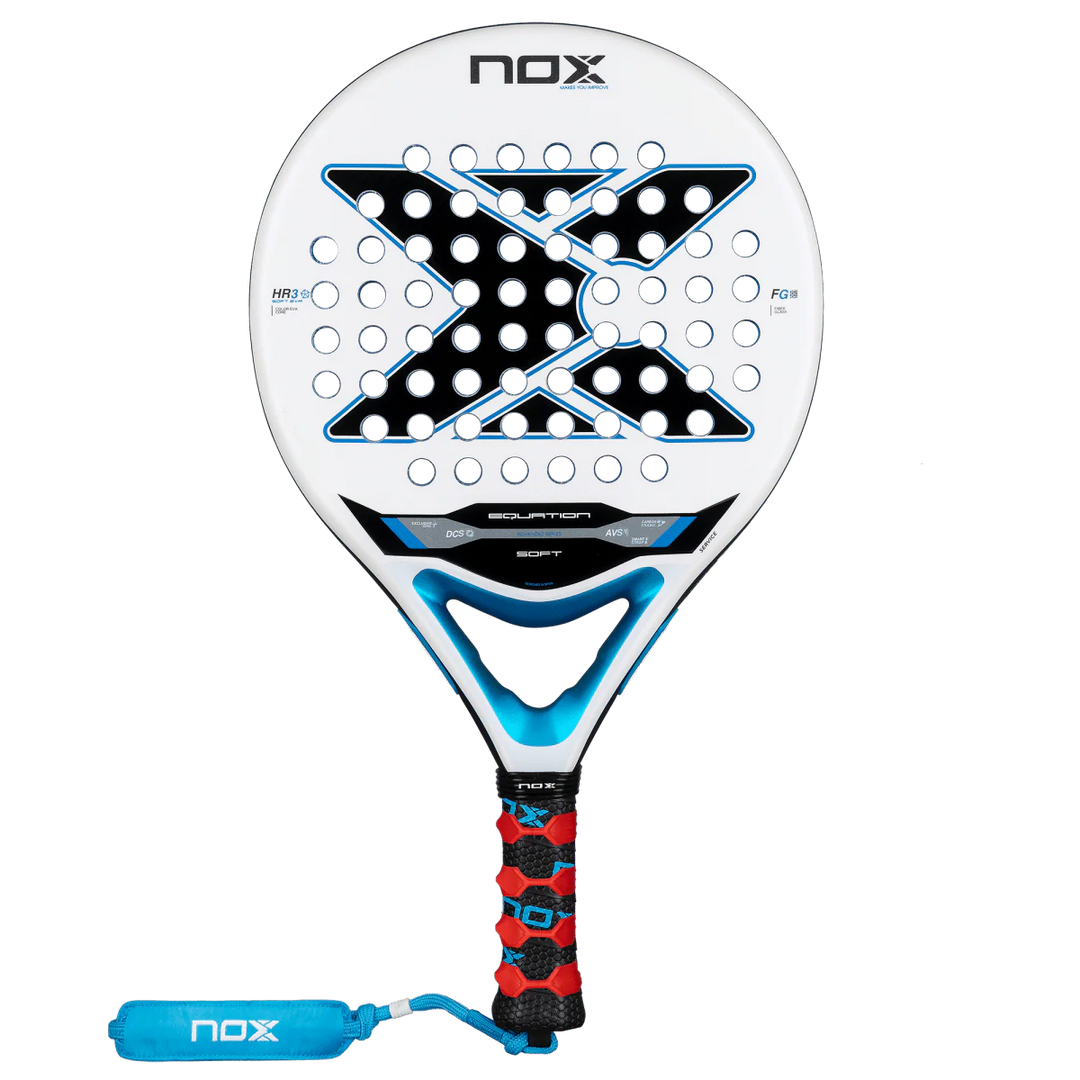 Nox Equation Soft Advanced 2026 padel racket front view with alternate grip setup and balance, designed for intermediate players