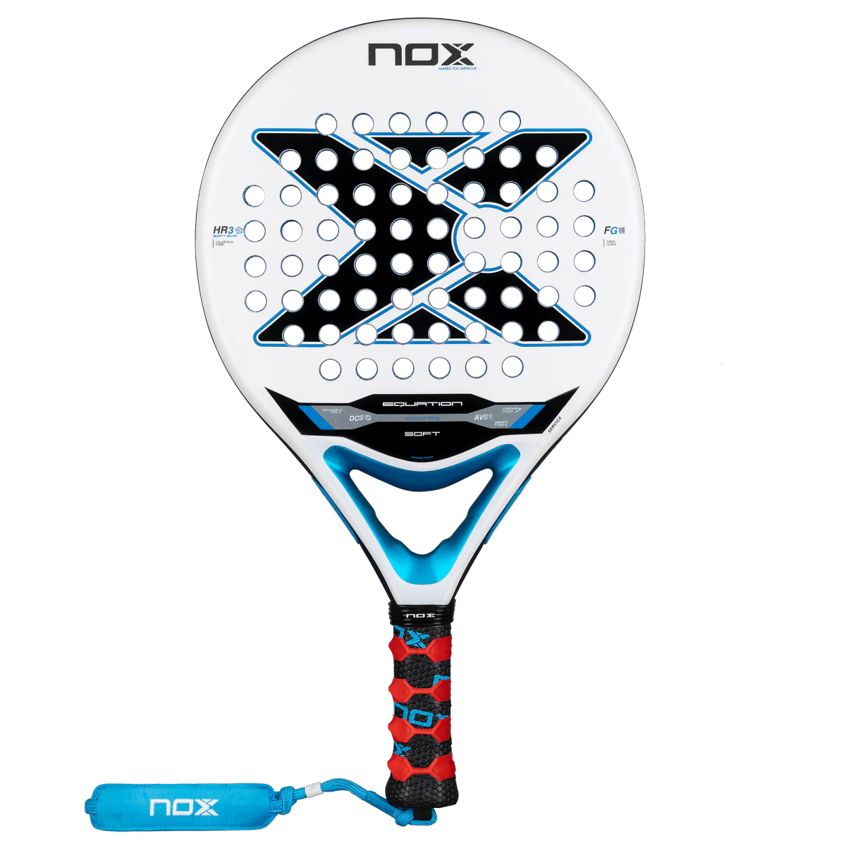 Nox Equation Soft Advanced 2026 padel racket front view with alternate grip setup and balance, designed for intermediate players