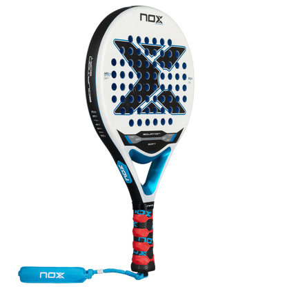 Nox Equation Soft Advanced 2026 padel racket angled front view highlighting shape and balance, designed for intermediate players