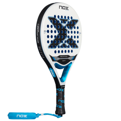 Nox Equation Soft Advanced 2026 padel racket angled front view highlighting shape and balance, designed for intermediate players