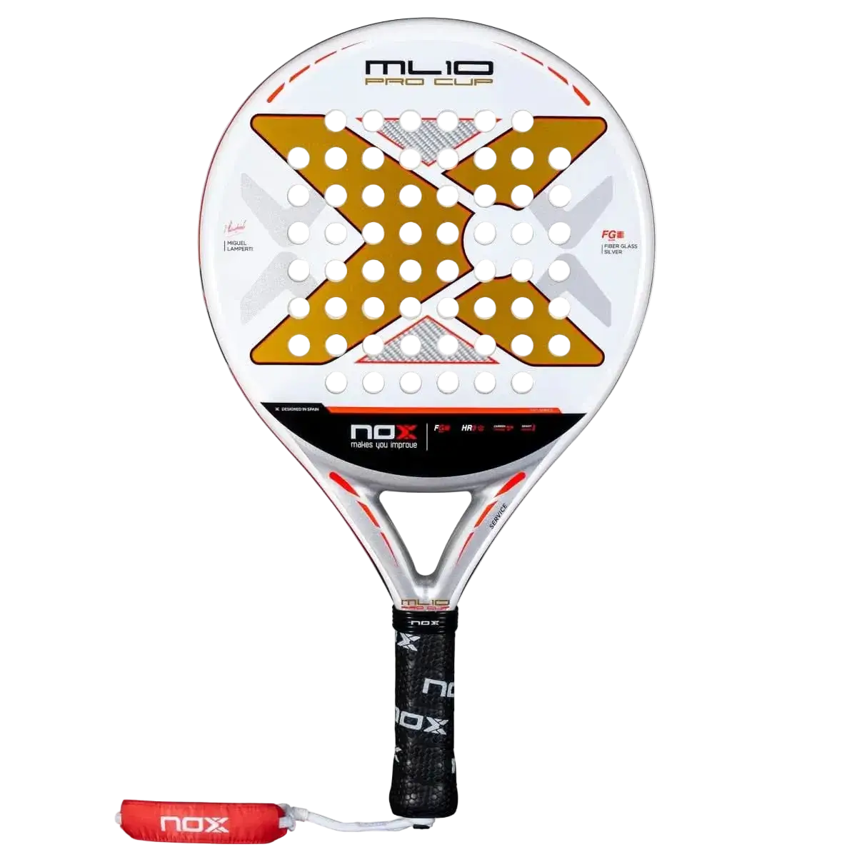 Nox ML10 Pro Cup Coorp padel racket front view with round shape and large sweet spot, designed for advanced players