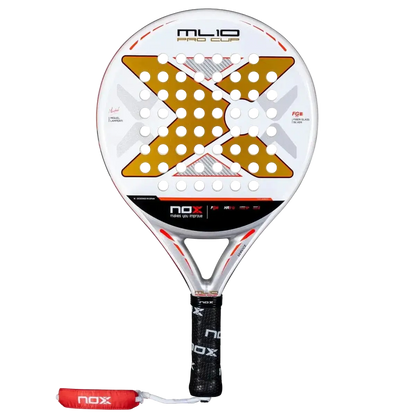 Nox ML10 Pro Cup Coorp padel racket front view with round shape and large sweet spot, designed for advanced players